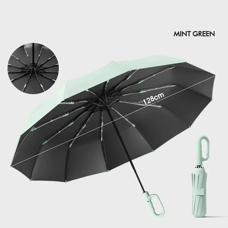 Guarda-chuva Extra Grande Com 12 Varetas E Fivela, Totalmente Automático, Portátil, À Prova De Vento E Dobrável Para Dupla Função (verde Menta 12k).