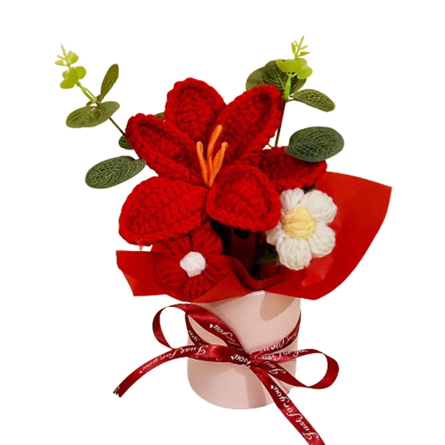 (vermelho) Buquê De Tulipas Tricotado À Mão Em Crochê, Ideal Para Decoração De Casa E Para Presentear.