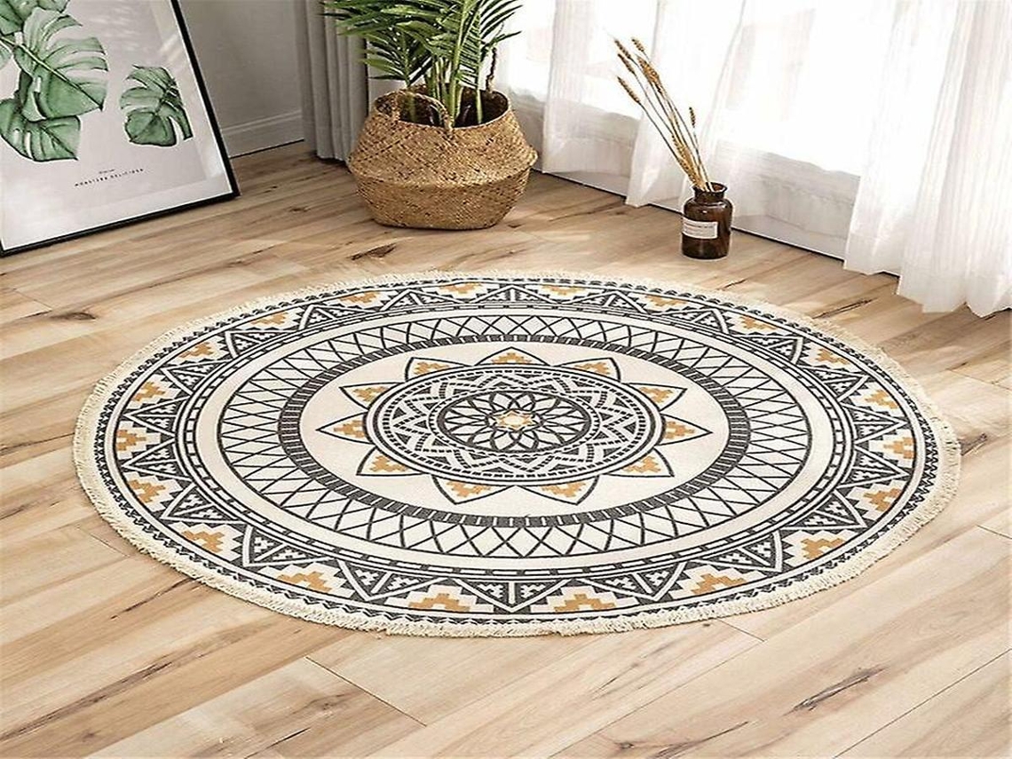 Lurelia Tapete Mandala Redondo Boémio Lavável Macio Ø92 Cm