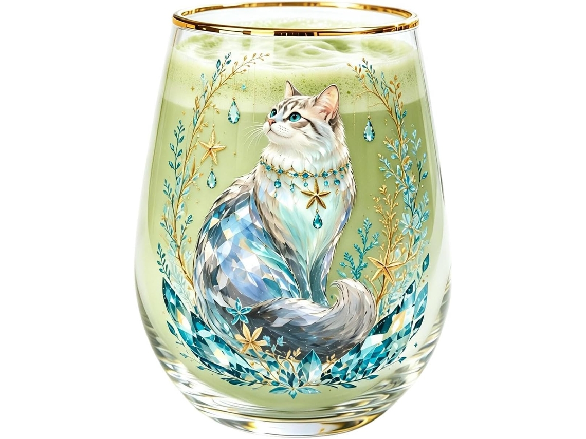 Copos De Vidro Com Borda Dourada, 400ml, Sem Haste, Com Estampa De Gato, Transparentes.