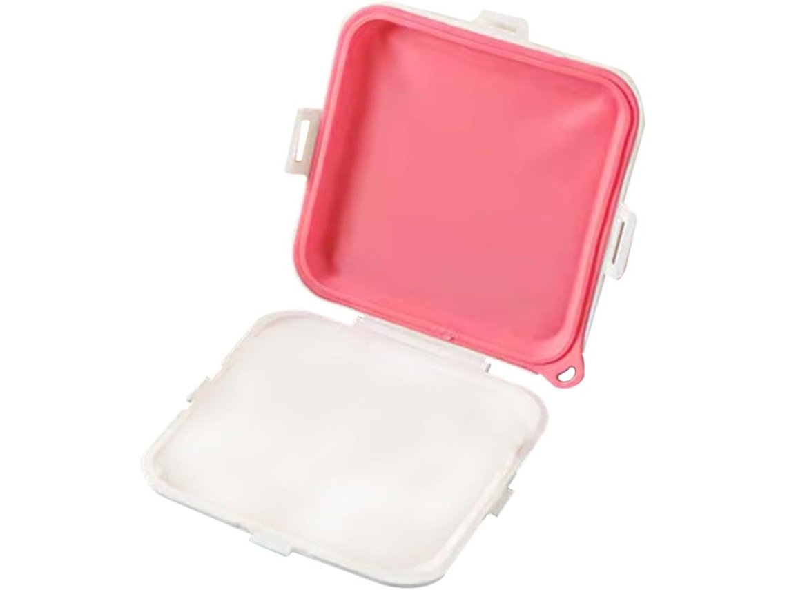 Lancheira De Silicone Rosa E Pp, Recipiente Portátil Antiaderente E Fácil De Limpar Para Alimentos Viagem