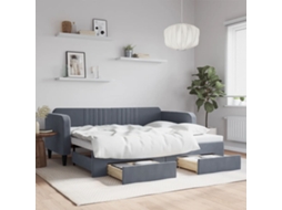 Sofá Cama De Solteiro Com Gavetas Gavetão Lovely Home Madeira Veludo Cinzento (90x200)