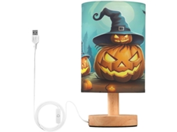 Luminária De Cabeceira Skyshu Em Formato Abóbora Halloween, Pequena Luminária De Mesa Led Usb Com Base Madeira