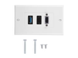 Painel de parede Mali com tomadas VGA, HDMI, USB 3.0, material ABS retardante à chama