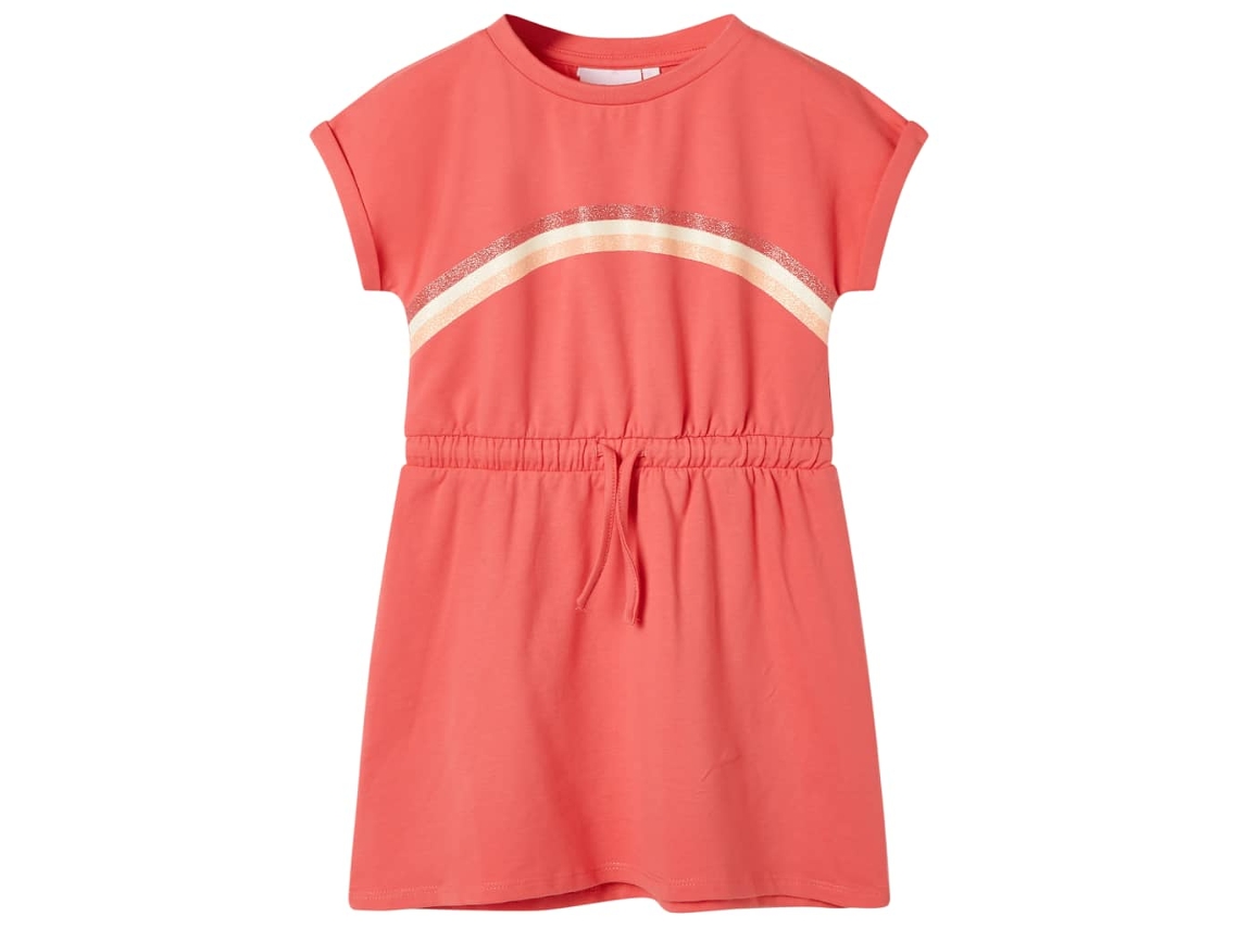 Vestido De Criança Com Cordão Cor Coral 128
