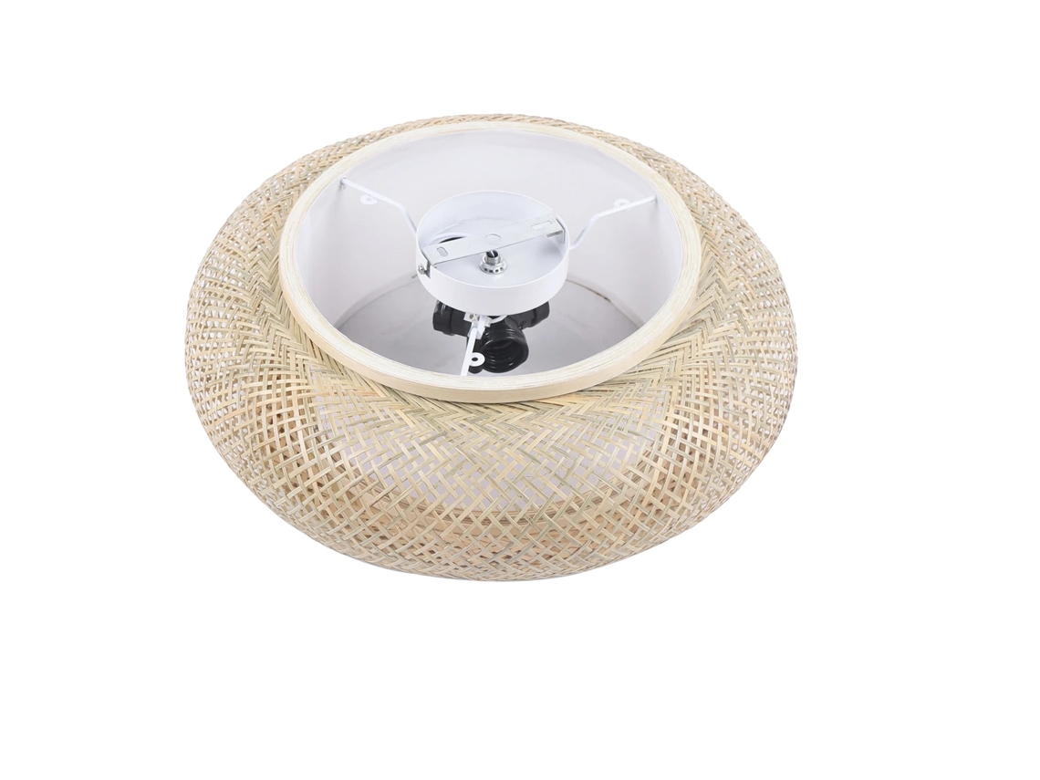 Luminária De Teto, Design Artesanal Em Bambu, Instalação Embutida, Amarelo
