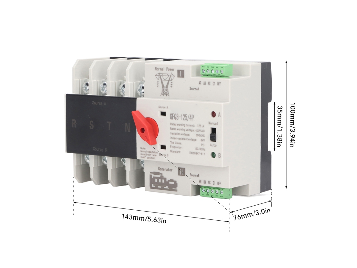 Laxiscreed Comutador Automático 4p Para Transferência De Energia, Montagem Em Trilho De 35mm
