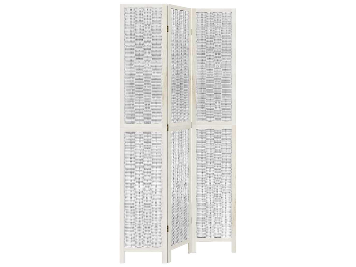 Biombo com 3 painéis madeira de paulownia VIDAXL maciça branco