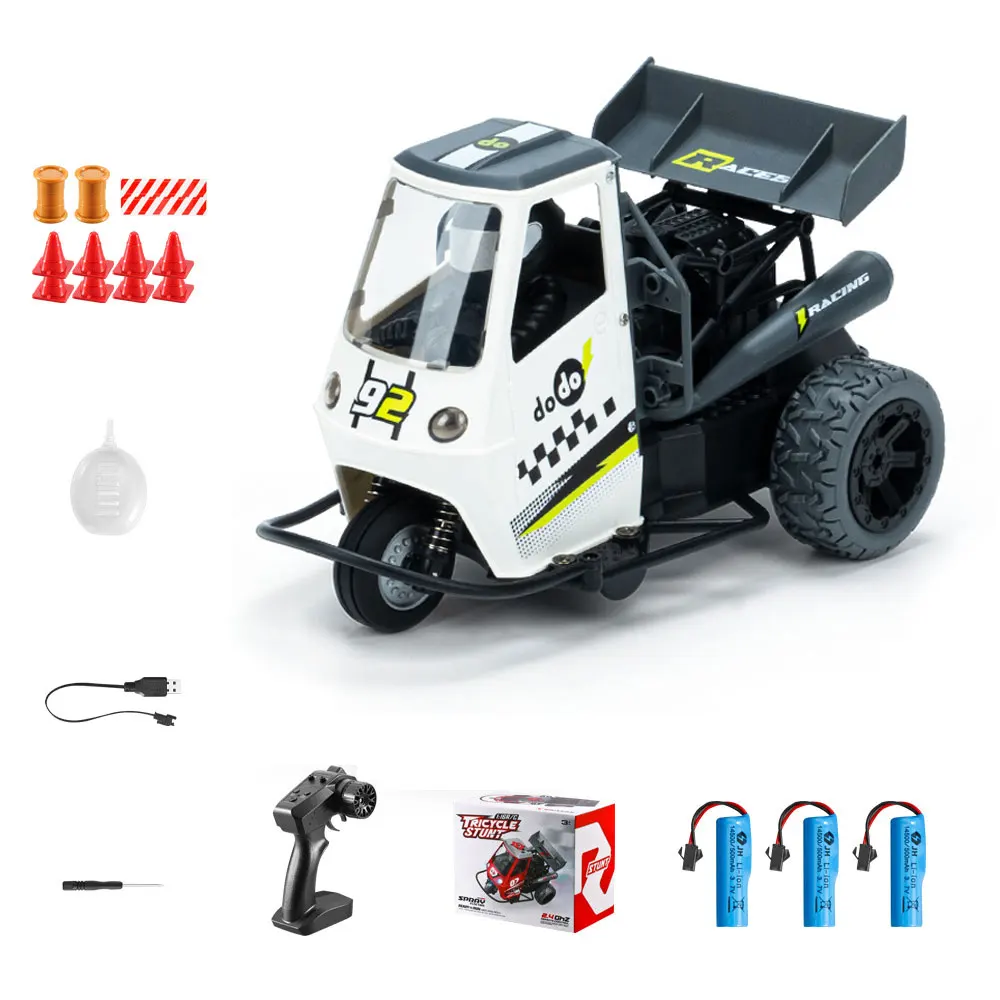 (3 Pilhas) Triciclo De Controle Remoto Em Escala 1:16 Com Função De Pulverização E Luzes De Led