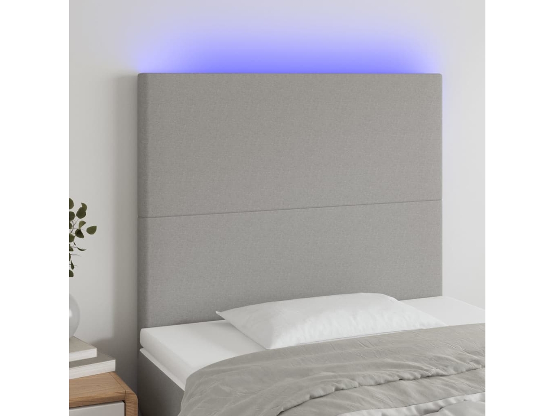 Vidaxl Cabeceira Cama C/ Luzes Led Tecido 100x5x118/128cm Cinza-claro