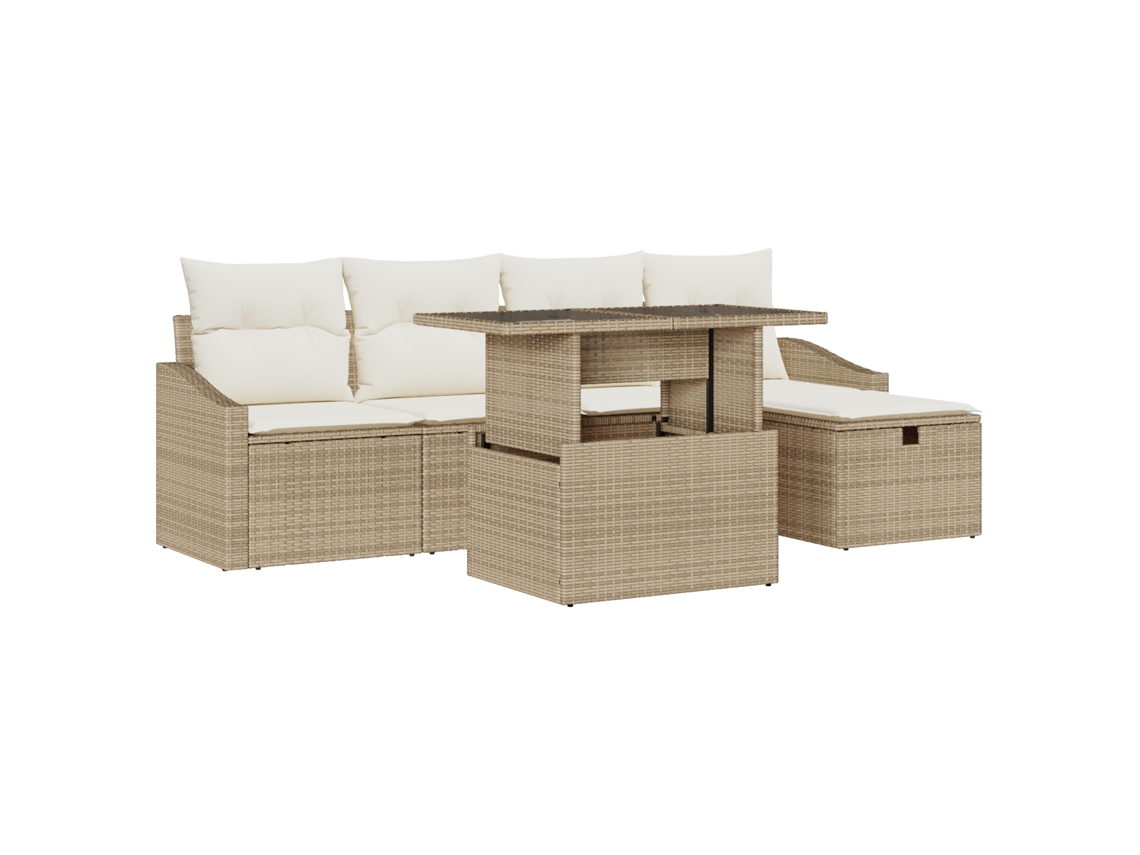 Conjunto 6 Móveis De Jardim Vidaxl Bege Vime Pe (100 X 55 X 73 Cm)