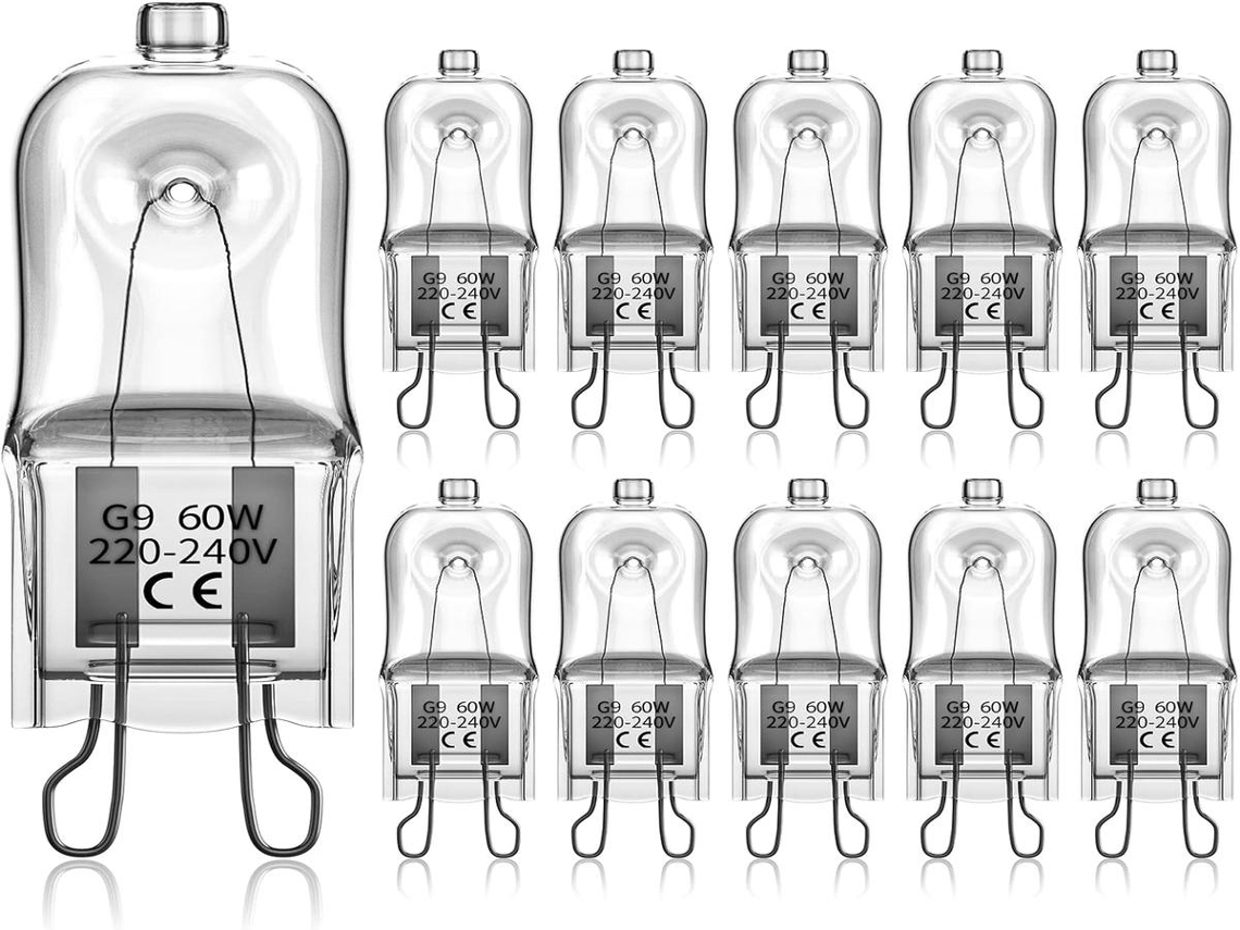 Lurelia Pack De 10 Lâmpadas Halógenas G9 60w 230v, Regulável, Sem Cintilação, Uso Interior