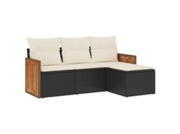 Conjunto de 4 Sofás para Jardim com Almofadões Vime Pe Preto MAISON EXCLUSIVE (4 pcs)