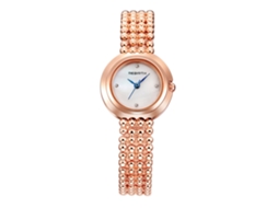 Relógio Pulseira Feminino de Aço Inoxidável com Strass Movimento de Quartzo Ouro Rosa