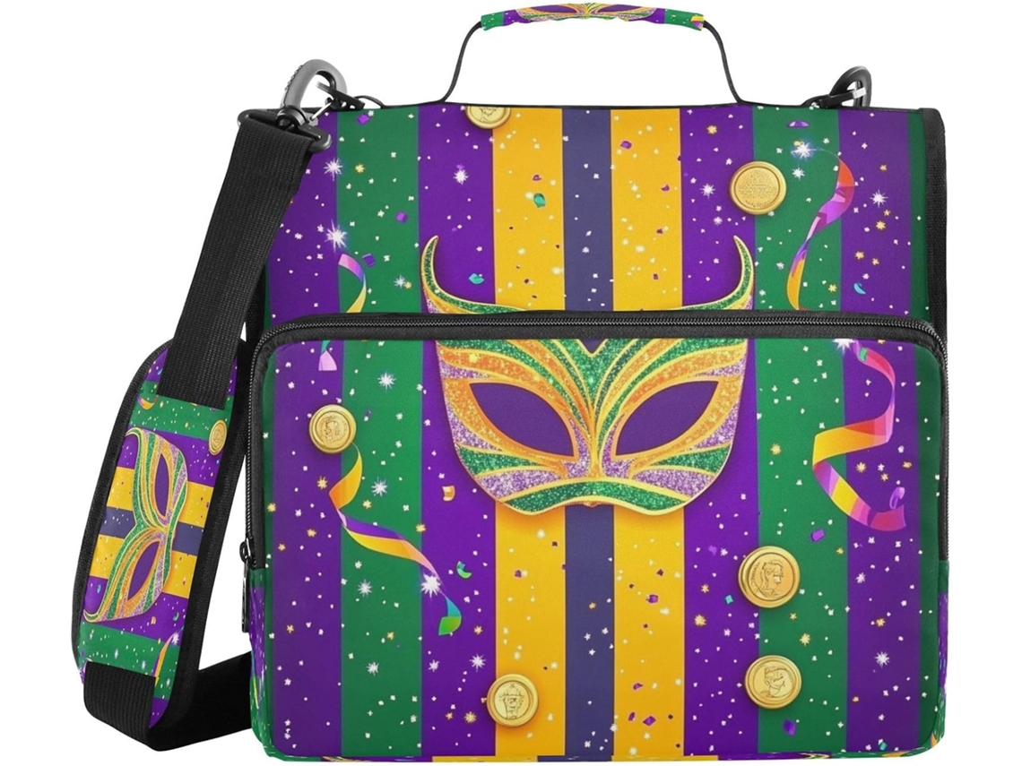 Organizador De Documentos Carnival Máscaras Moedas Com Argola 3, 8cm, 3 Anéis Com Fecho, Alça De Ombro E Mão