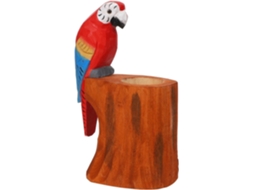 Porta lápis Stobaza em Madeira Entalhada com Design de Papagaio Vermelho, Organizador Canetas Decorativo Retrô
