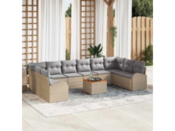 Vidaxl Conjunto De Sofá De Jardim Com Almofada 11 Pcs Bege Vime Pe