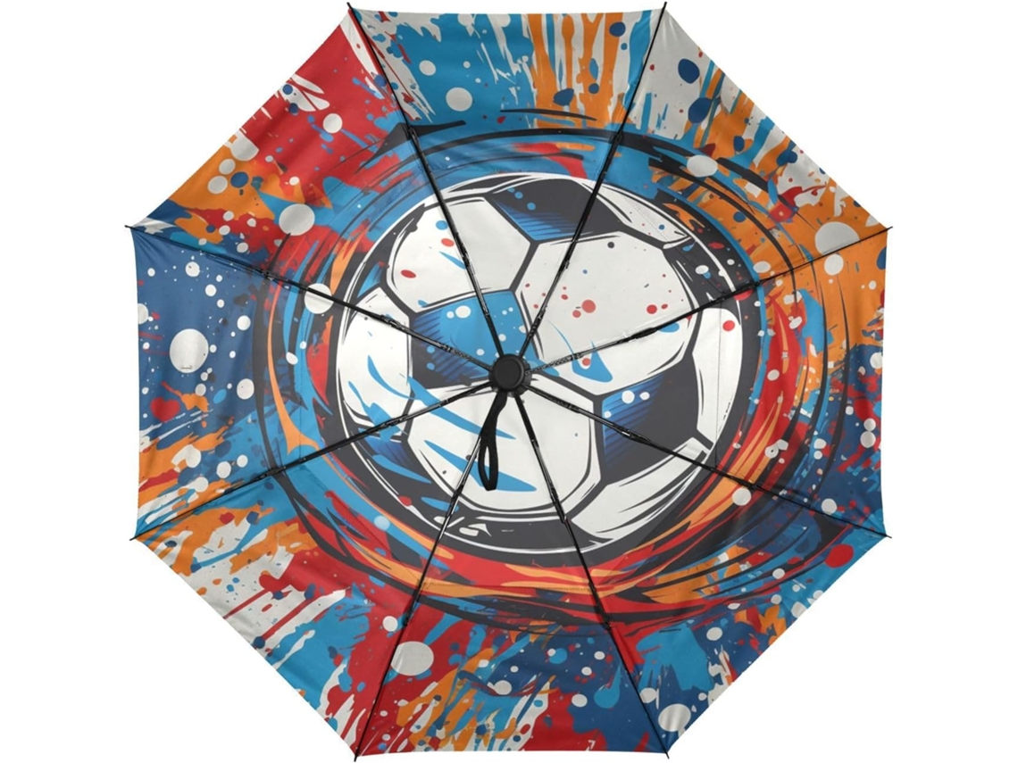 Guarda Chuva de Viagem Automático com Estampa Futebol em Aquarela Resistente Tecido Férias