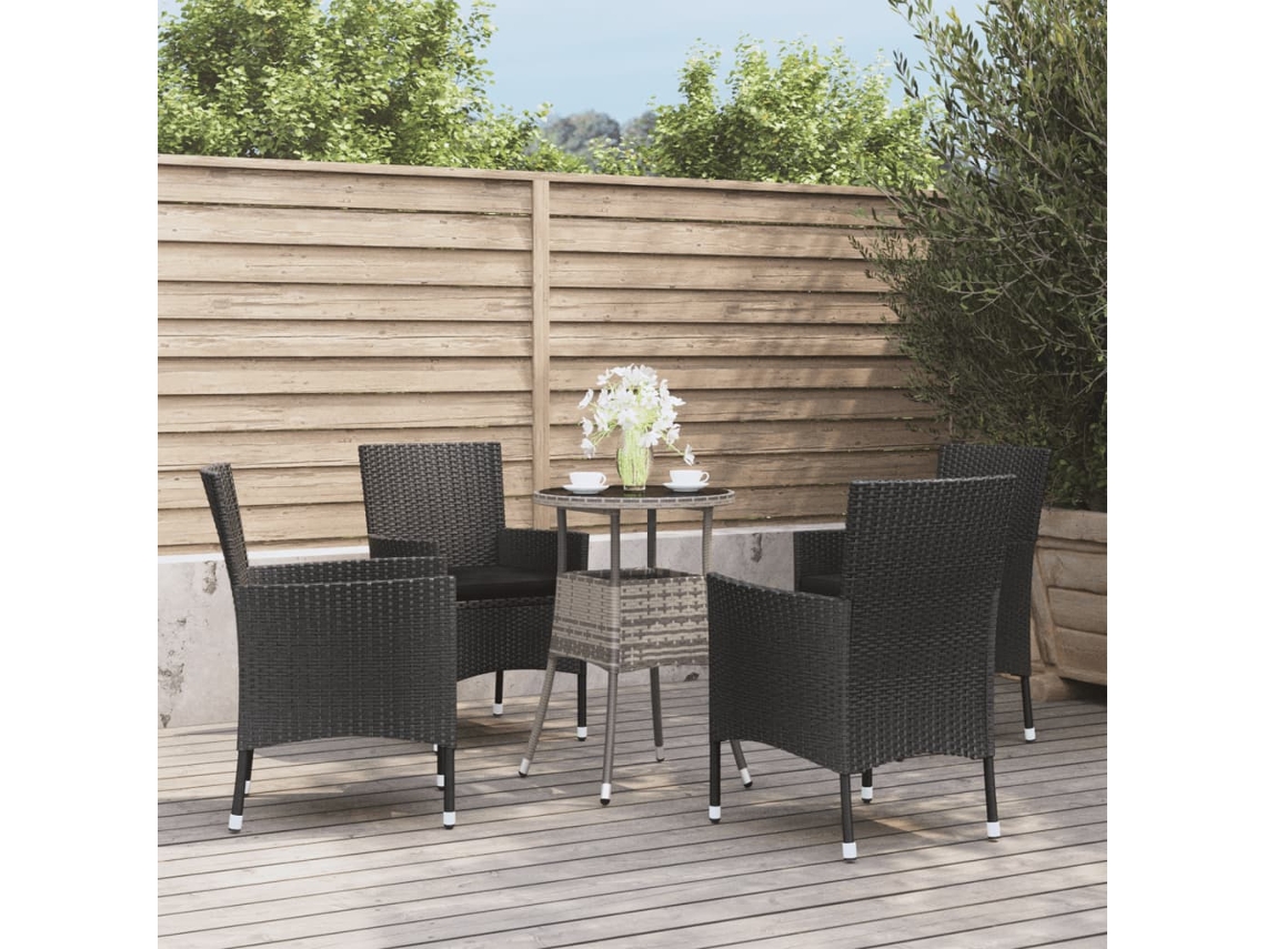 Vidaxl 5 Pcs Conjunto Bistrô De Jardim C/ Almofadões Vime Pe Preto