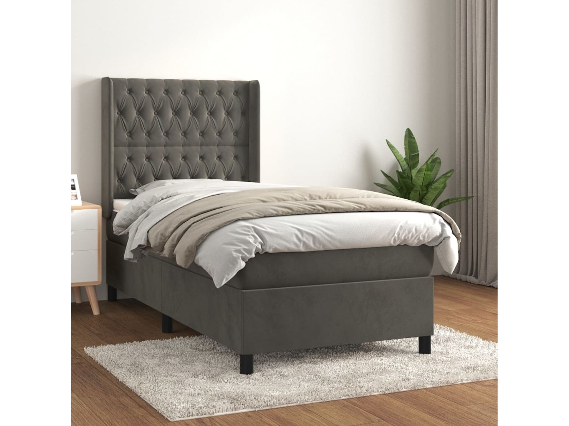 Vidaxl Cama Com Molas/colchão 80x200 Cm Veludo Cinza-escuro