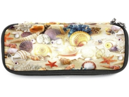 Estojo para lápis com estampa de estrelas do mar e da praia, com capacidade para marcadores e organizador de maquiagem.