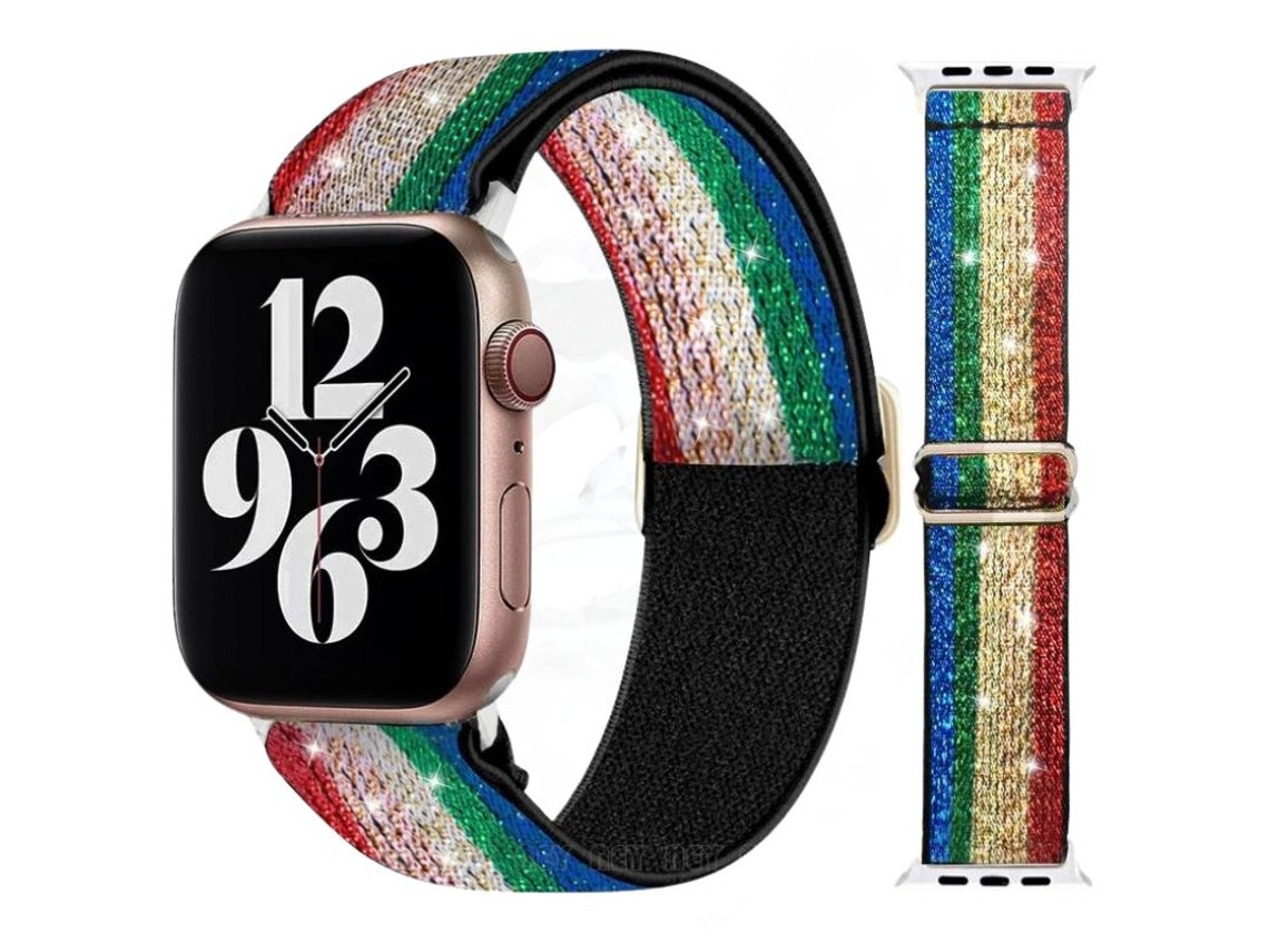 Pulseira extensível de nylon com brilho para Apple Watch Series SE 40mm, design multicor, resistente e elegante. ORYSIN