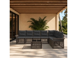 Vidaxl Conjunto De Sofá De Jardim 8 Unid. Cinzento Vime Pe