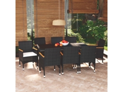 Vidaxl 9 Pcs Conjunto De Jantar P/ Jardim C/ Almofadões Vime Pe Preto