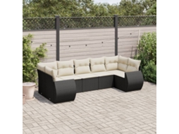 Vidaxl 7 Pcs Conjunto De Sofás P/ Jardim C/ Almofadões Vime Pe Preto