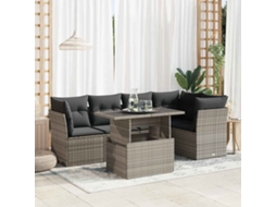 Vidaxl 6 Pcs Conjunto Sofás De Jardim Com Almofadões Vime Cinzento