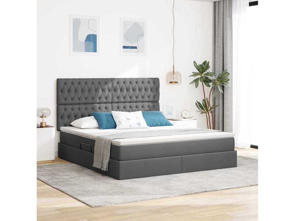 Vidaxl Cama De Armazenamento Led Com Colchão Cinzento-escuro