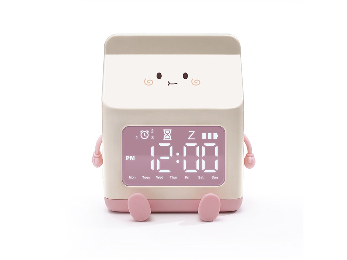 Despertador Baok-Clock em formato de caixinha de leite, divertido, para estudantes, digital, com contagem regressiva, rosa, para crianças.