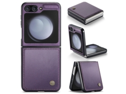 Capa Para Samsung Galaxy Z Flip5 Borboleta Fivela Litchi Textura De Telefone De Couro Rfid Antirroubo Roxo Perolado