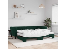 Vidaxl Sofá-cama C/ Gavetão E Colchões 90x200cm Veludo Verde-escuro