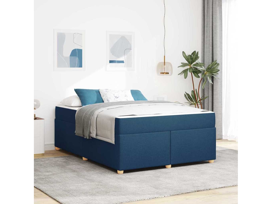 Vidaxl Estrutura Da Cama Com Colchão Azul 160 X 200 Cm Tecido