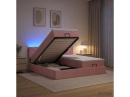 Vidaxl Cama Ottoman Com Colchão E Led Rosa 160 X 200 Cm Veludo