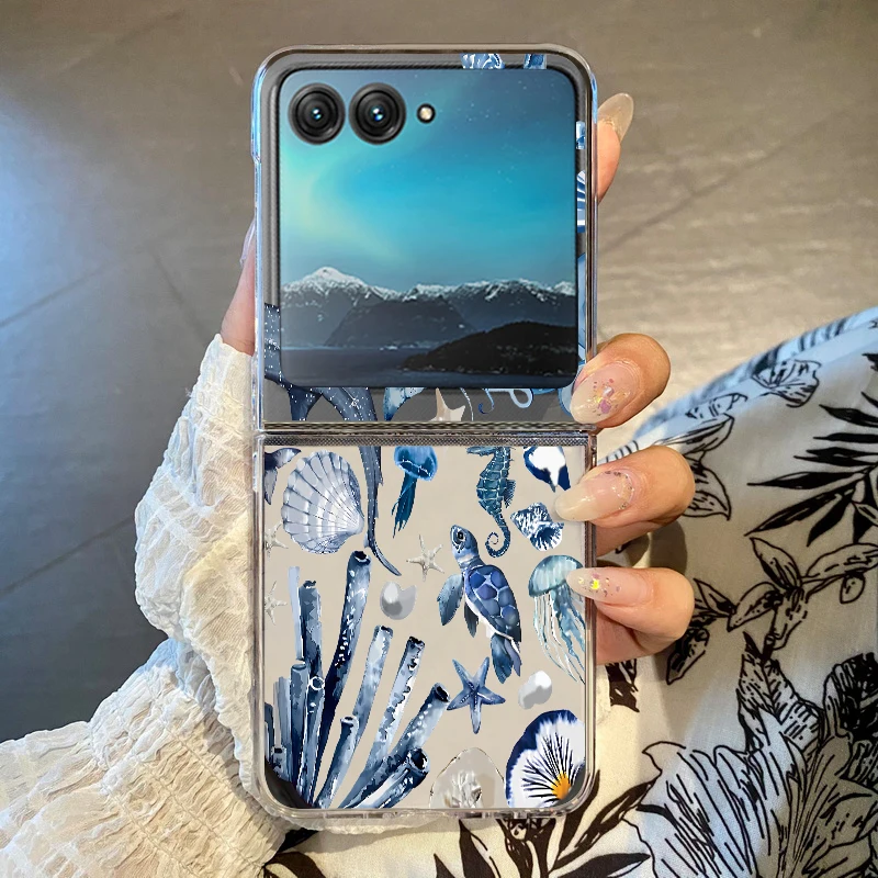 Capa Transparente Para Motorola Razr 60 Ultra Com Estampa De Tubarão E Baleia, À Prova De Choque.