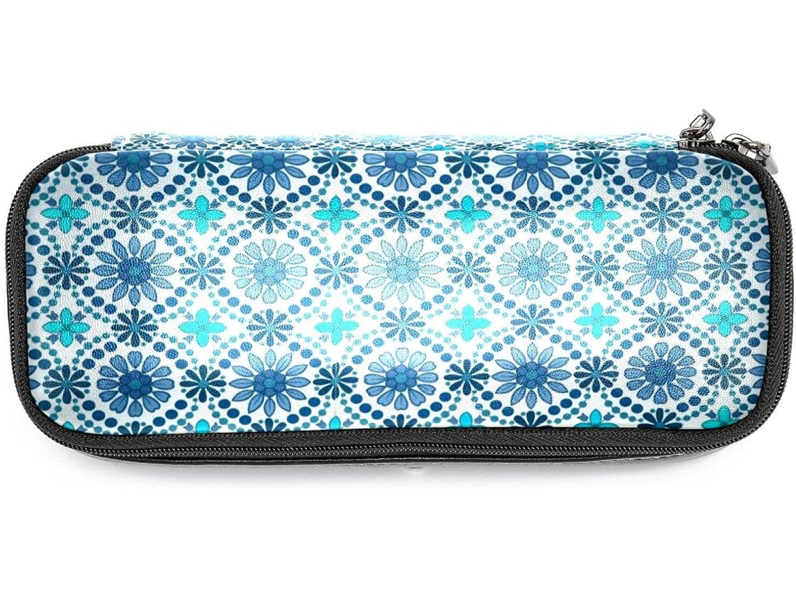 Estojo grande com estampa de flores turquesa, organizador de maquiagem, ideal para escola, mesa, adultos, meninas e