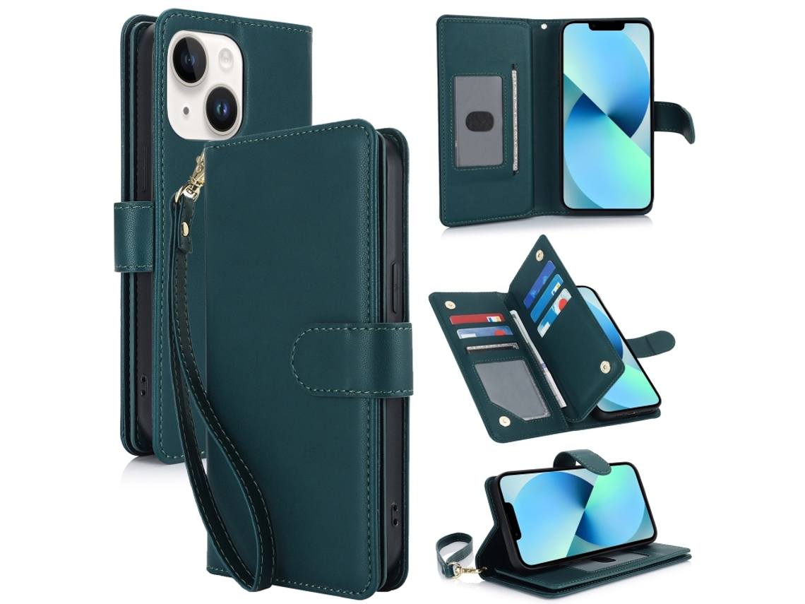 Capa Carteira De Couro Para Iphone 13 - Com Rfid - Para Vários Cartões