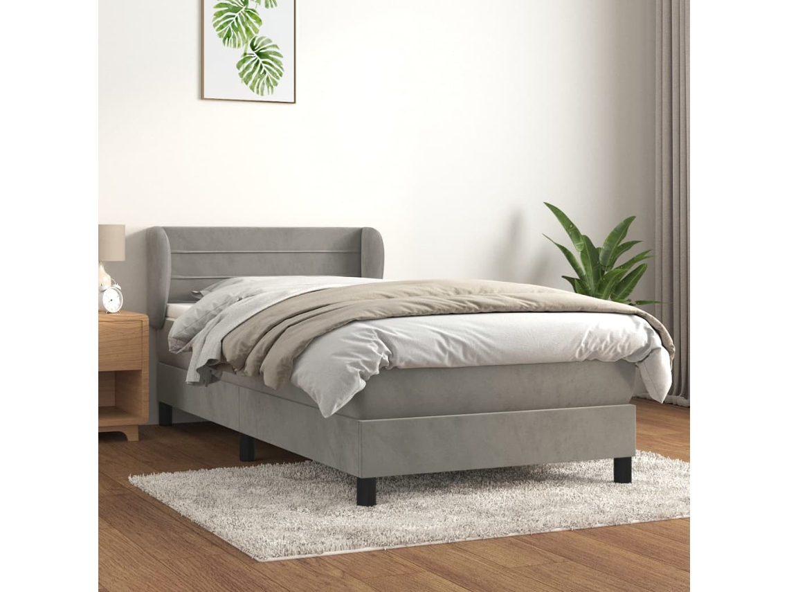 Cama Com Molas/colchão 90x200 Cm Veludo Cinza-escuro