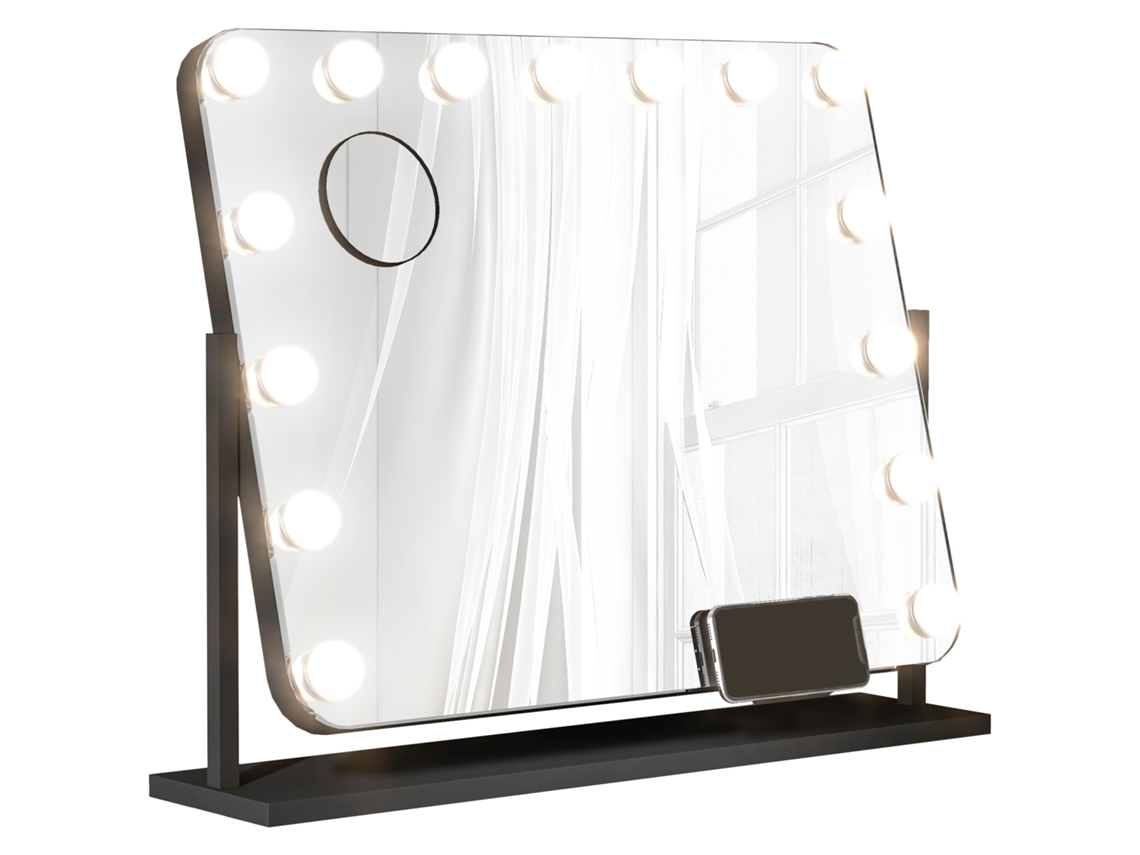 Espelho Giratório de Toucador 58x46cm com 14 Lâmpadas Led,3 Modos de Iluminação Ajustáveis,interruptor Tátil Preto BTFORUS