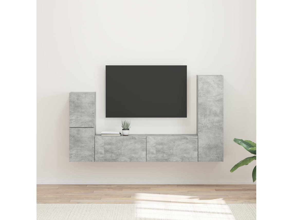 Vidaxl Conjunto De Móvel De Tv 4 Unid. Cinzento Derivados De Madeira