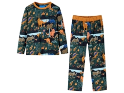Pijama De Manga Comprida Para Criança Verde-escuro 140