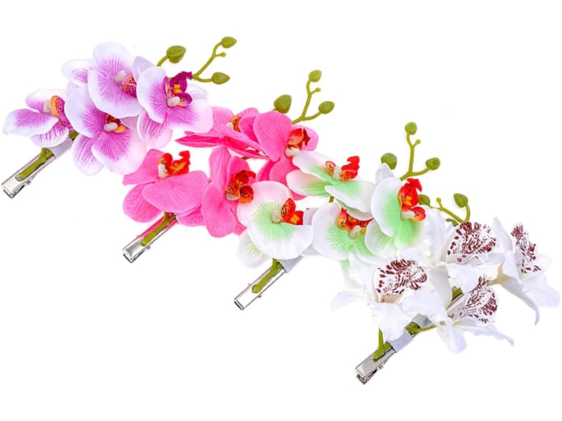 Grampos De Cabelo Para Orquídea Phalaenopsis, Conjunto De 4, Tecido E Metal, Acessórios