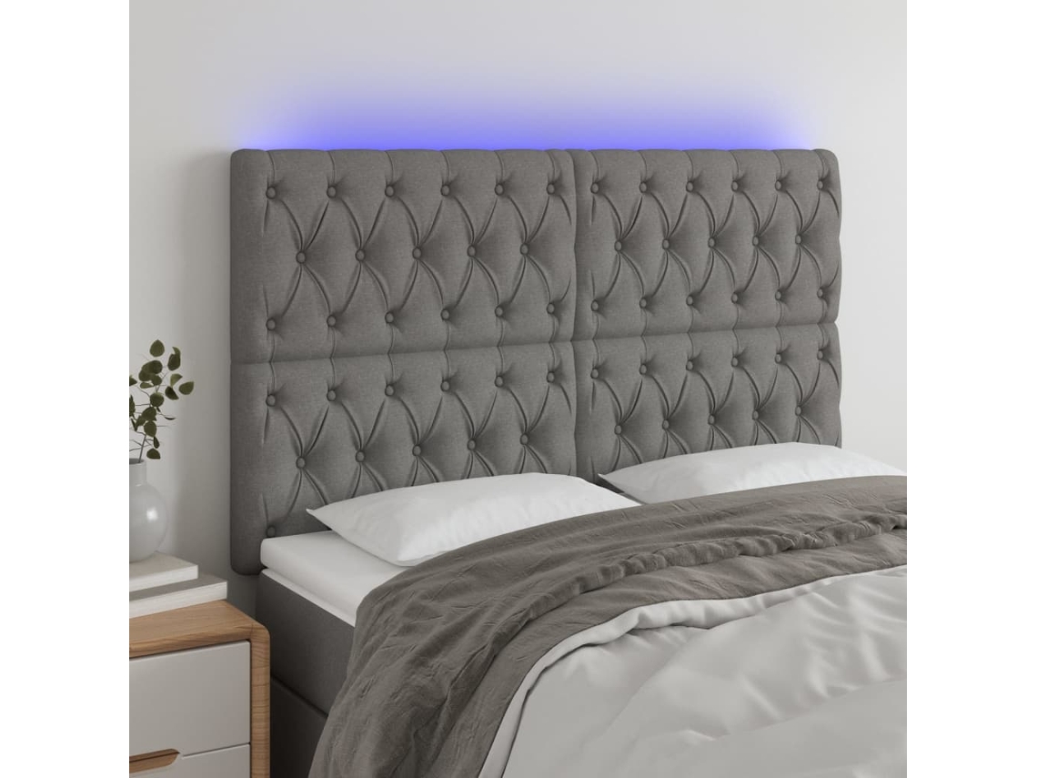 Cabecero con LED Tela 144x7x118/128 cm Gris Oscuro