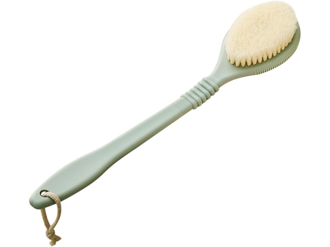 Escova De Banho Com Cabo Longo E Cerdas Macias, Na Cor Verde, Com Cordão Para Pendurar, Proporcionando Uma Pegada