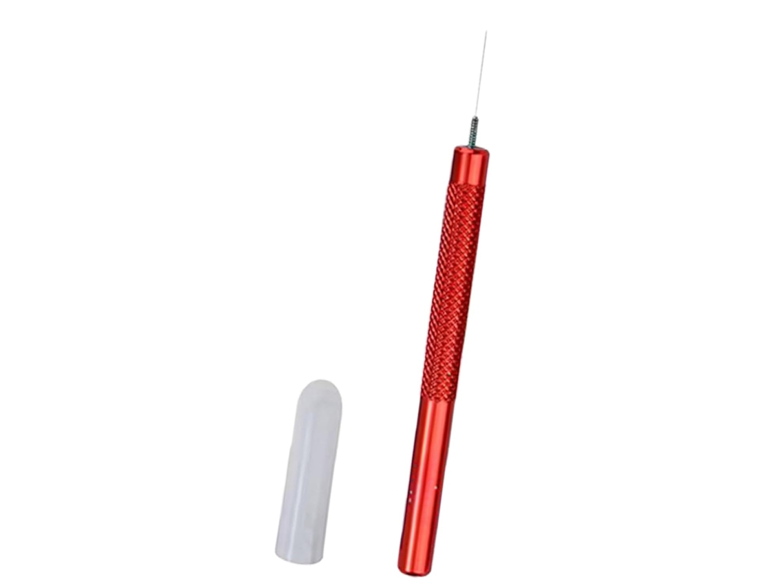 Dispensador ergonômico de metal com altura ajustável, projetado para uso em maquetes e artesanato.