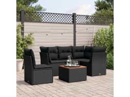 Vidaxl 6 Pcs Conjunto Sofás de Jardim C/ Almofadões Vime Pe Preto