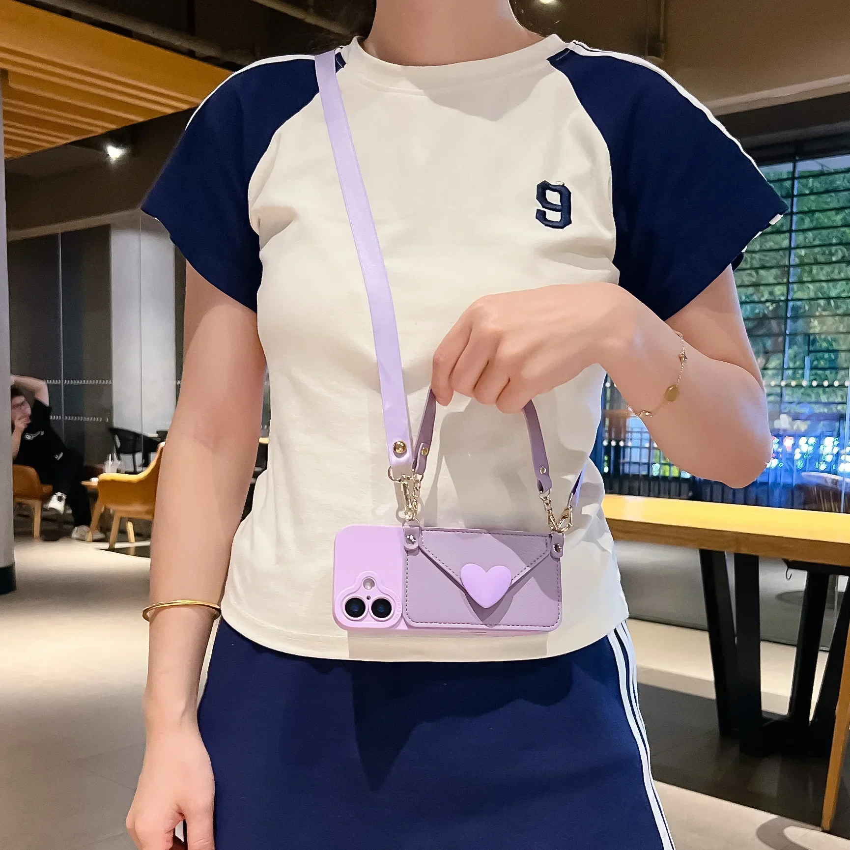 Colar Transversal (roxo Para Iphone X/xs) Com Porta-cartões, Capa Roxa Para Celular E Protetor De Moedas.