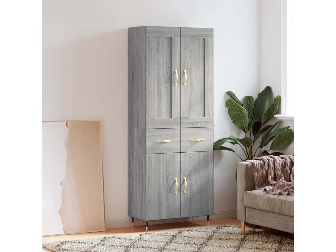 Vidaxl Armário Alto 69,5x34x180 Cm Derivados De Madeira Sonoma Cinza